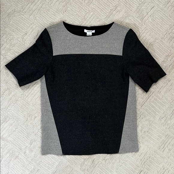 Helmut Lang wool blend half sleeve grey colorblock sweater pullover top, Size P - Picture 5 of 15